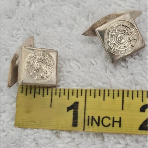 Sterling Silver 925 Square Cufflinks 1/2" With Engraved Geometric Design - Picture 5 of 5